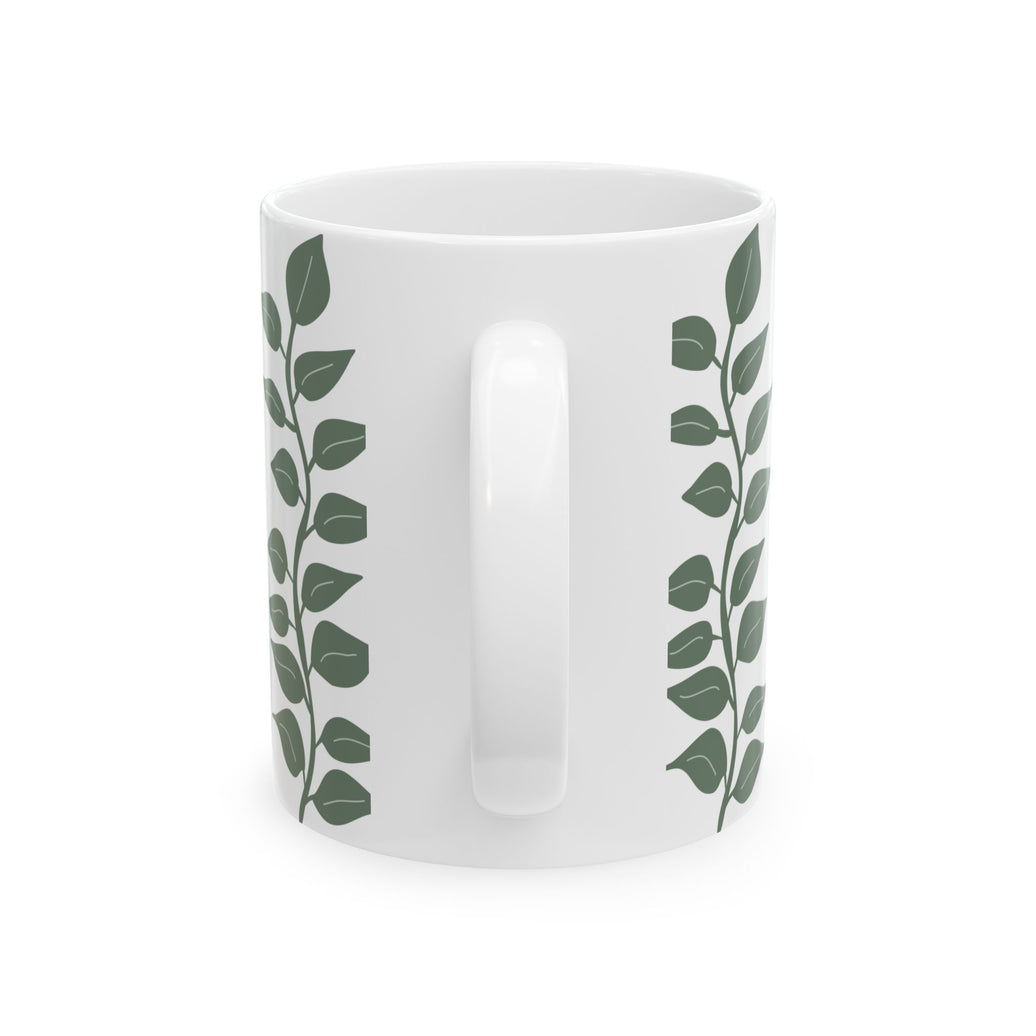 Leaf Pattern Ceramic Mug — Green Vine Botanical Coffee Cup (11oz & 15oz)