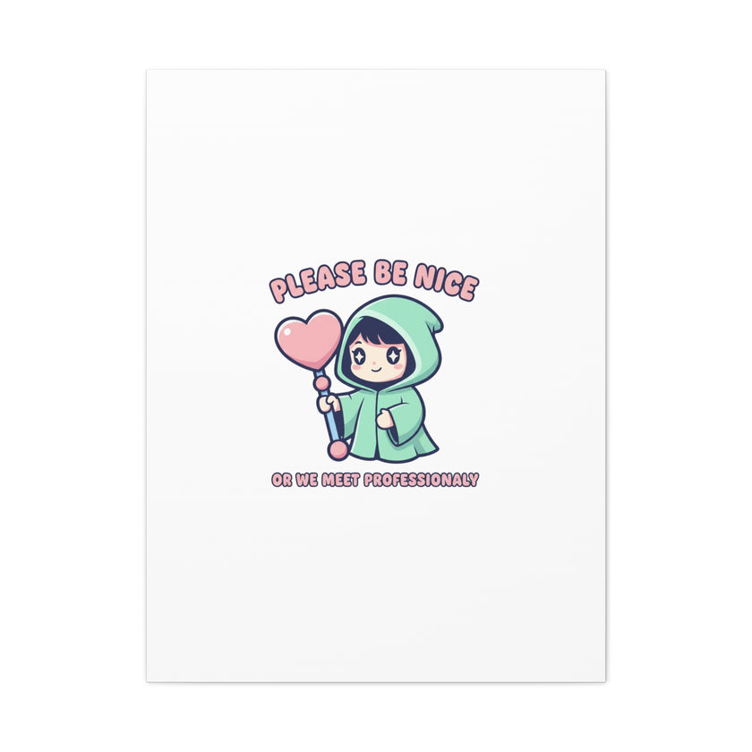 Please Be Nice Kawaii Threat Canvas | pastel cute menacing art