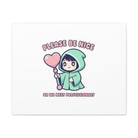 Please Be Nice Kawaii Threat Canvas | pastel cute menacing art