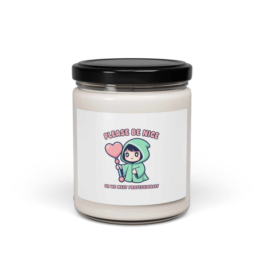 Please Be Nice Kawaii Threat Soy Candle | Soft Threat cute menacing
