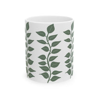 Leaf Pattern Ceramic Mug — Green Vine Botanical Coffee Cup (11oz & 15oz)