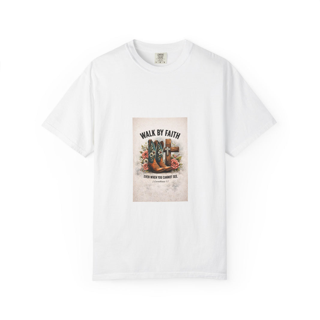 Faith Cowboy Boots T-Shirt — "Walk By Faith" Inspirational Western Tee