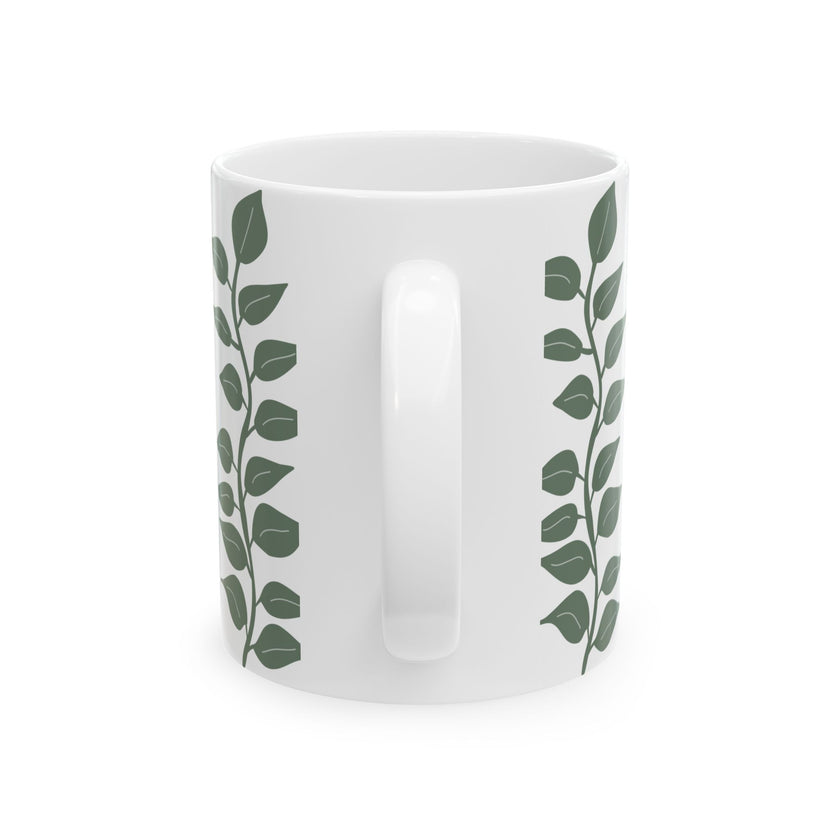 Leaf Pattern Ceramic Mug — Green Vine Botanical Coffee Cup (11oz & 15oz)