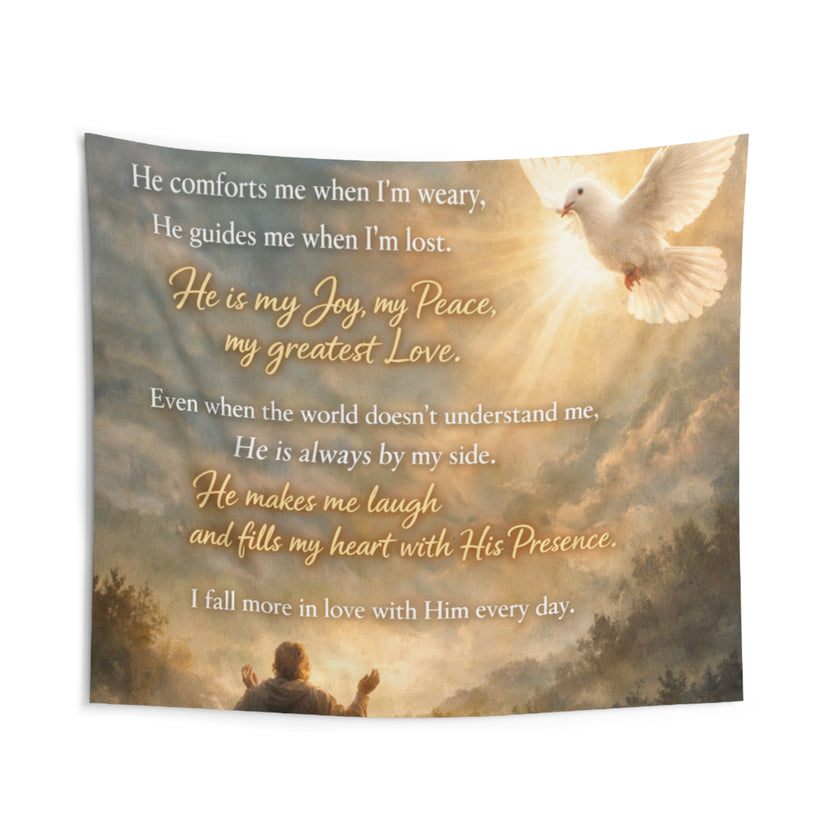 Christian Wall Tapestry — "He Is My Joy, My Peace" Inspirational Spiritual Decor