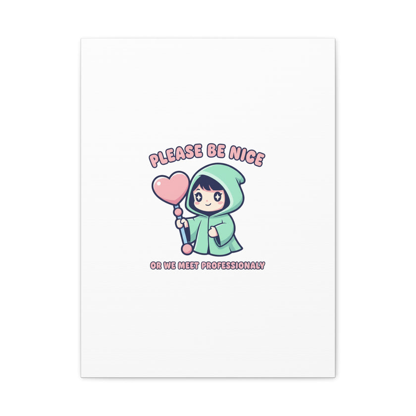 Please Be Nice Kawaii Threat Canvas | pastel cute menacing art