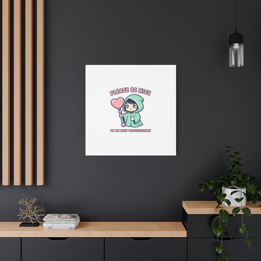 Please Be Nice Kawaii Threat Canvas | pastel cute menacing art