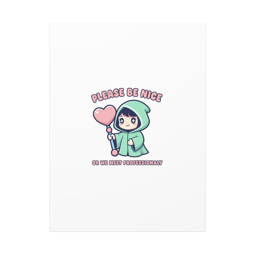 Please Be Nice Kawaii Threat Canvas | pastel cute menacing art