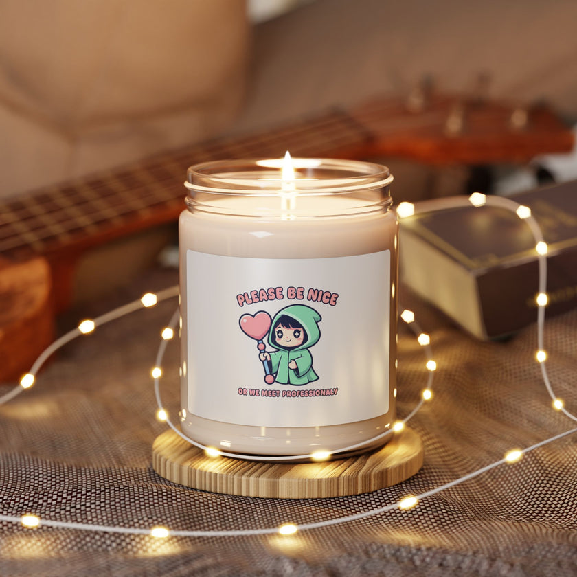 Please Be Nice Kawaii Threat Soy Candle | Soft Threat cute menacing