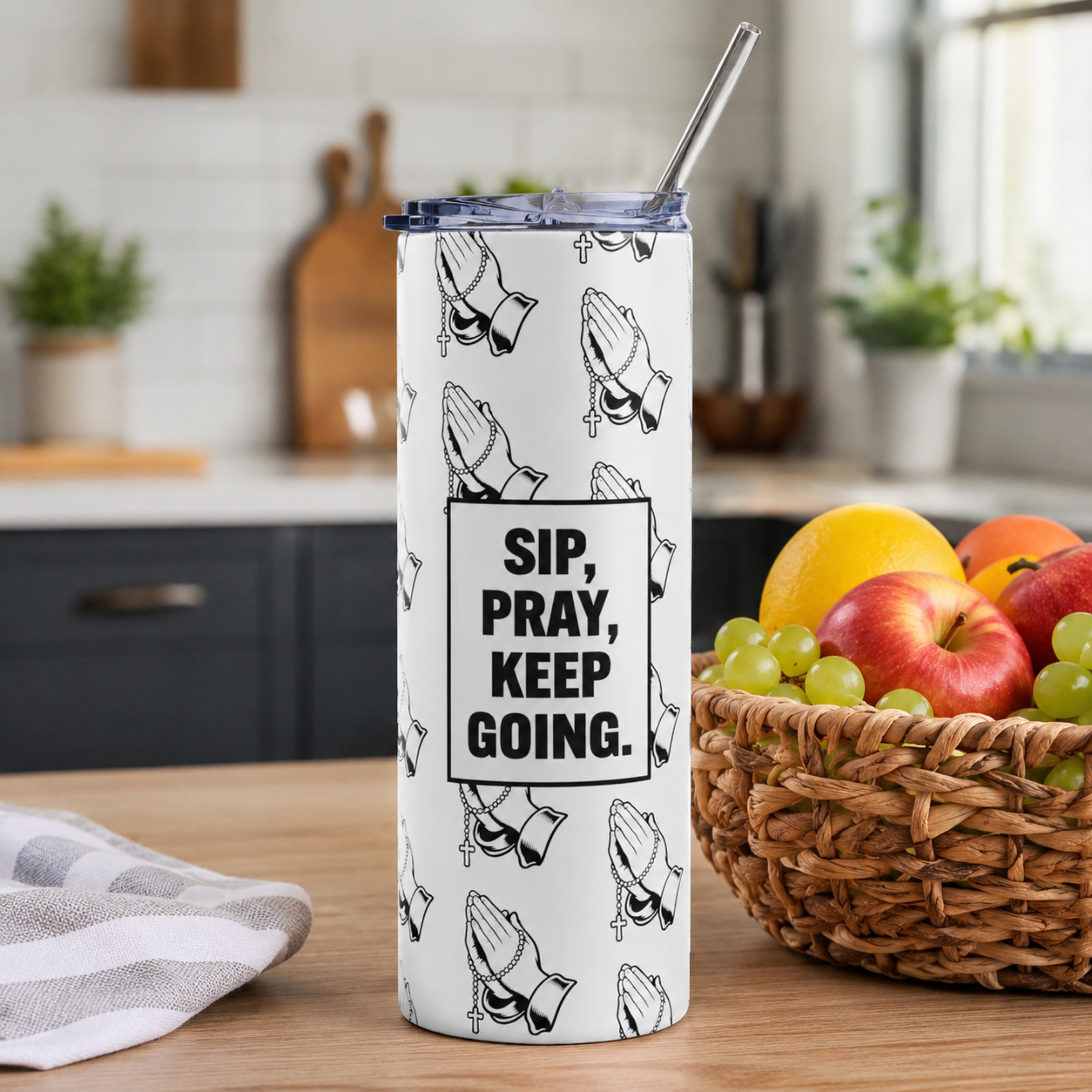 Sip Pray Keep Going Faith & Encouragement Gift Christian 20oz Tumbler