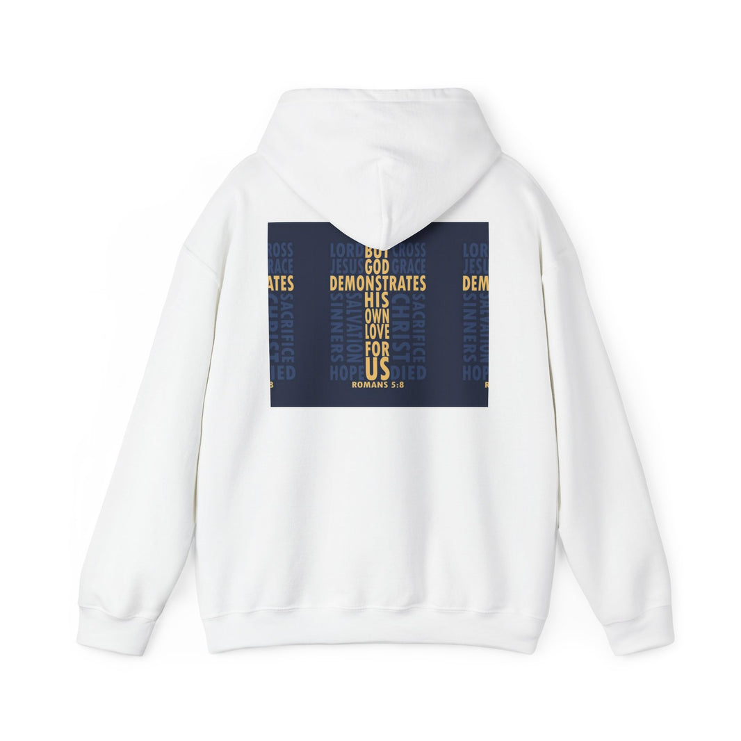 Hoodie — "God Demonstrates His Love For Us" Bible Verse Hoodie with Minimal Leaf Design