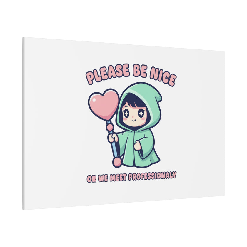Please Be Nice Kawaii Threat Canvas | pastel cute menacing art