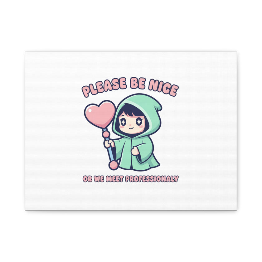 Please Be Nice Kawaii Threat Canvas | pastel cute menacing art