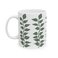 Leaf Pattern Ceramic Mug — Green Vine Botanical Coffee Cup (11oz & 15oz)