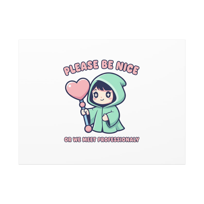 Please Be Nice Kawaii Threat Canvas | pastel cute menacing art