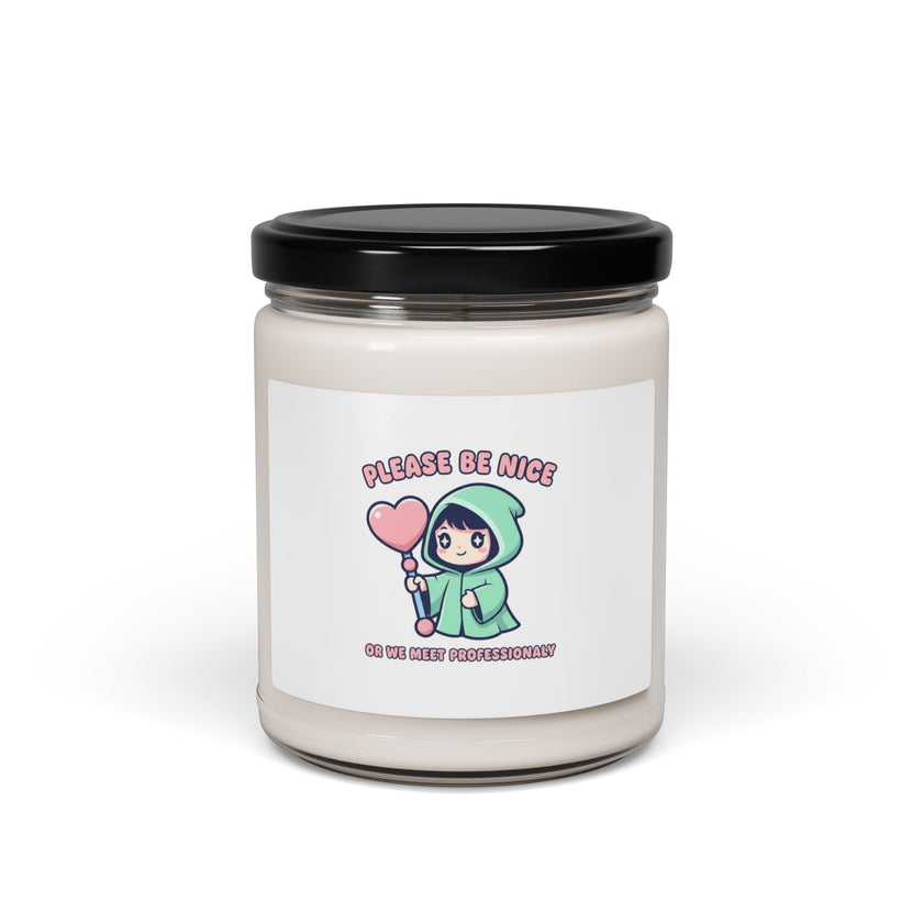 Please Be Nice Kawaii Threat Soy Candle | Soft Threat cute menacing