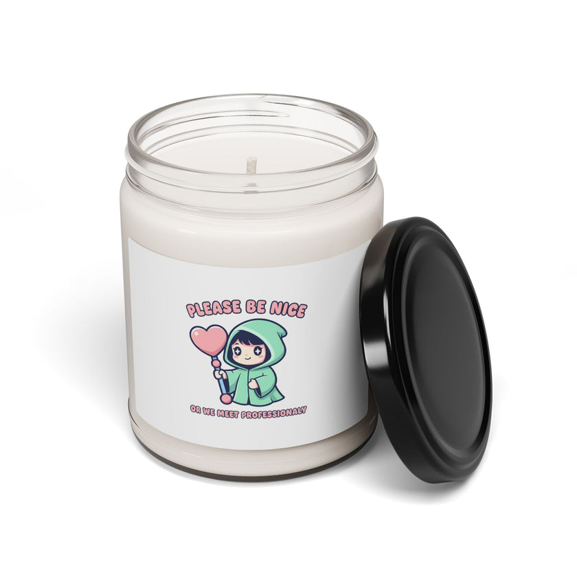 Please Be Nice Kawaii Threat Soy Candle | Soft Threat cute menacing