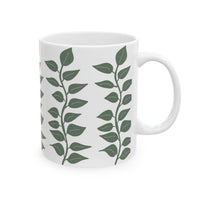 Leaf Pattern Ceramic Mug — Green Vine Botanical Coffee Cup (11oz & 15oz)